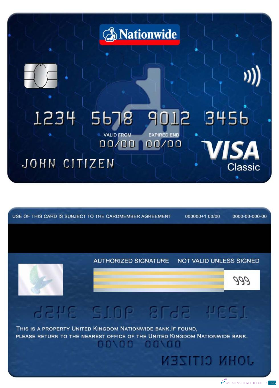 Download United Kingdom Nationwide bank visa classic card Photoshop template